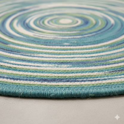 Coastal Breeze Round Braided Area Rug - Blue, Green & Ivory Swirl || GERA 202510