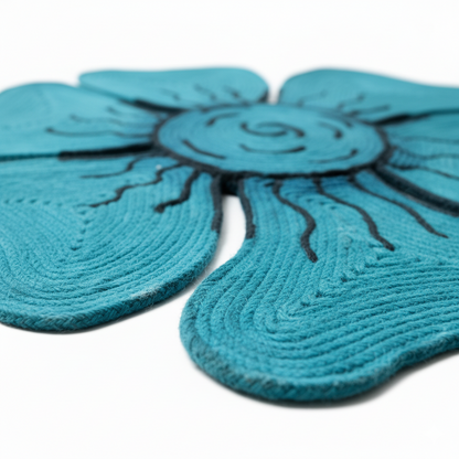 Vibrant Teal Floral Power Hand-Braided Jute Rug || GERA 202514