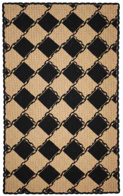 Bold Diamond Lattice Jute Area Rug - Black &amp; Natural Geometric Pattern || GEREA 202501