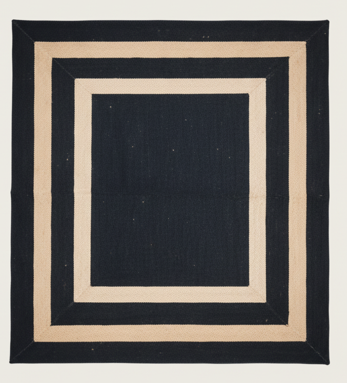 High-Contrast Border Jute Area Rug - Black Center with Natural Frame || GEREA 202504