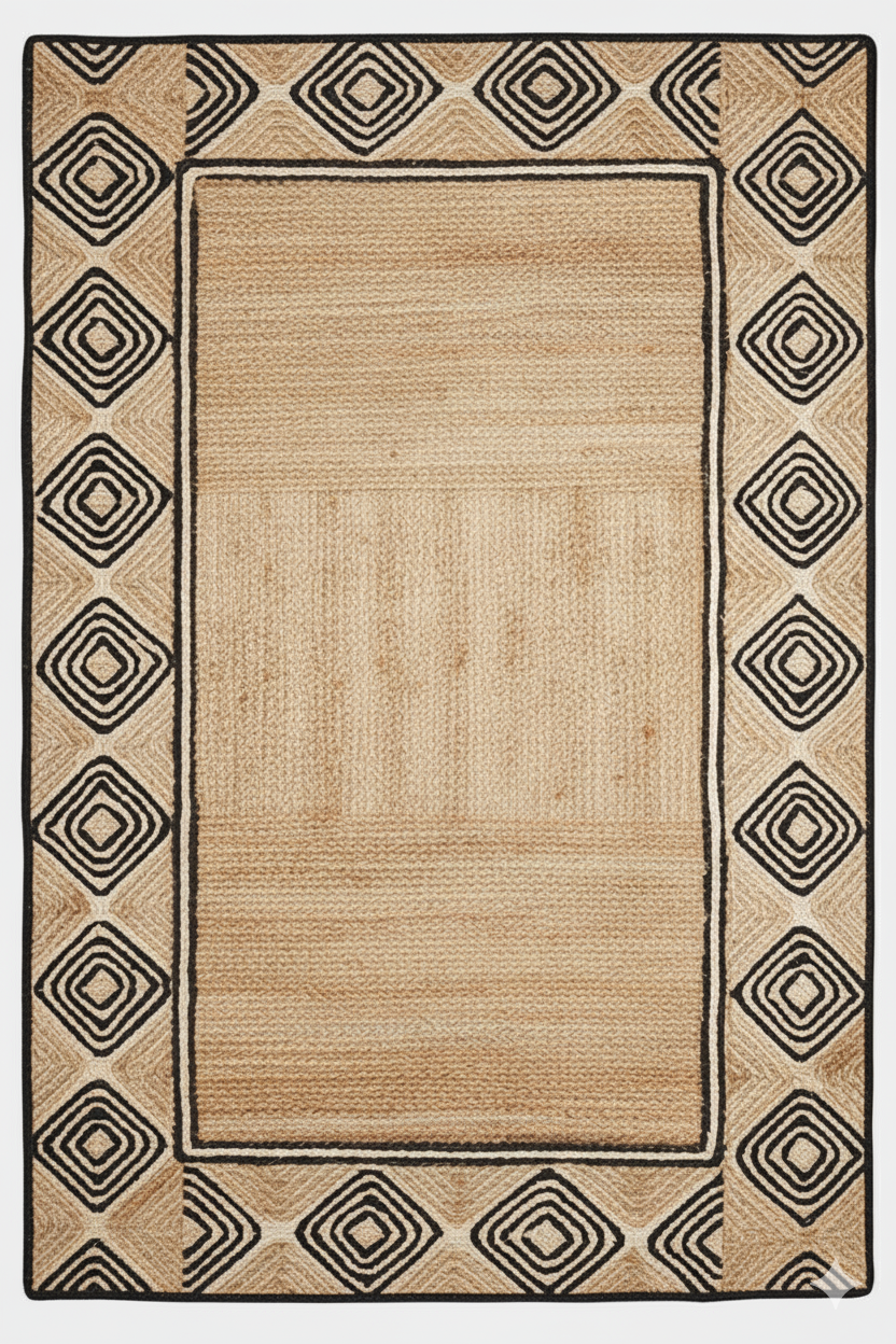 Boho Diamond Border Jute Rug – Bold Style Meets Natural Beauty || GEREA 202509