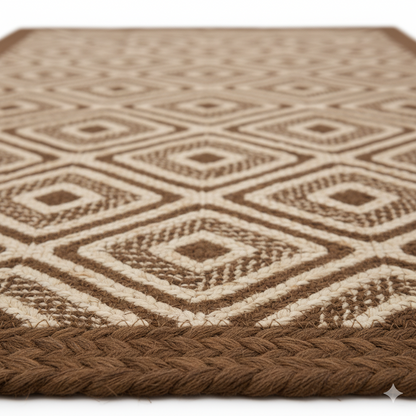 Earthy Tones Hand-Braided Jute Rug - Natural &amp; Brown Diamond Weave || GEREA 202503