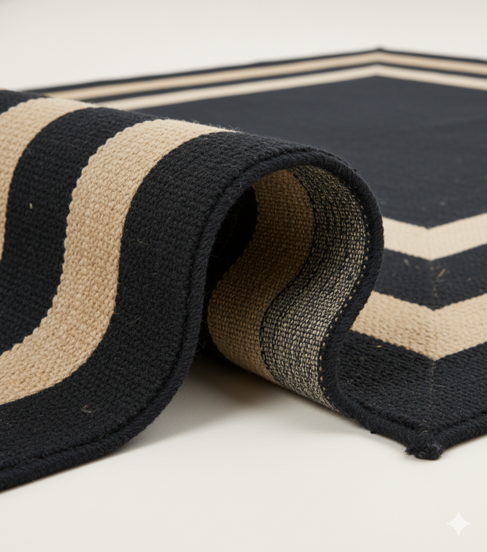 High-Contrast Border Jute Area Rug - Black Center with Natural Frame || GEREA 202504