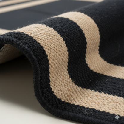 High-Contrast Border Jute Area Rug - Black Center with Natural Frame || GEREA 202504