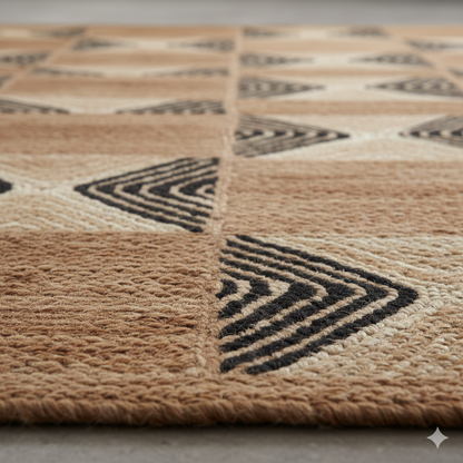 Artisan Earth Tone Jute Rug - Geometric Check &amp; Patterned Weave || GEREA 202505