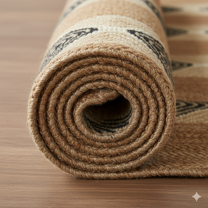 Artisan Earth Tone Jute Rug - Geometric Check &amp; Patterned Weave || GEREA 202505