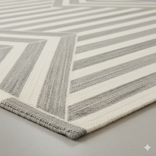 GeoEdge: Contemporary Chevron Jute Rug in Grey & Ivory || GEREA 202512