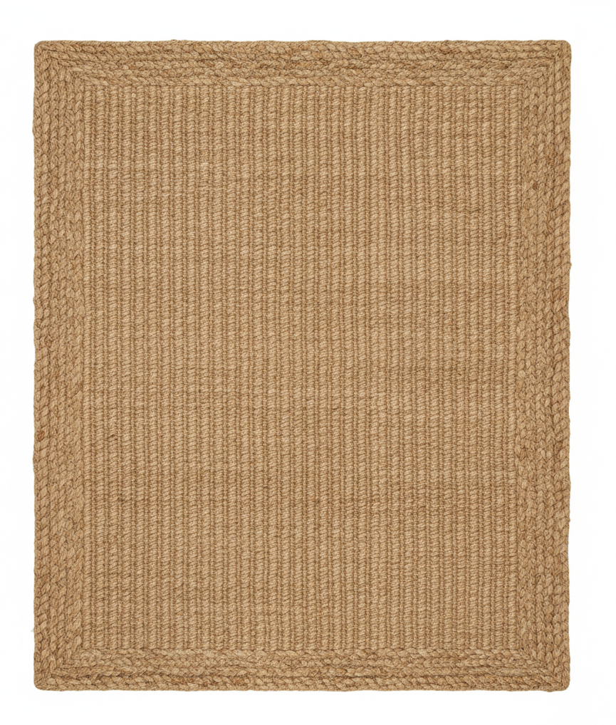 Durable Rectangular Jute Rug - Solid Natural Weave with Defined Edge || GEREO 202501