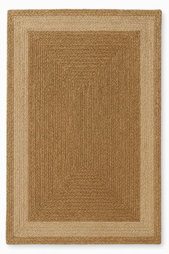 Classic Rectangular Braided Jute Rug - Dual-Tone Neutral Border || GEREO 202502