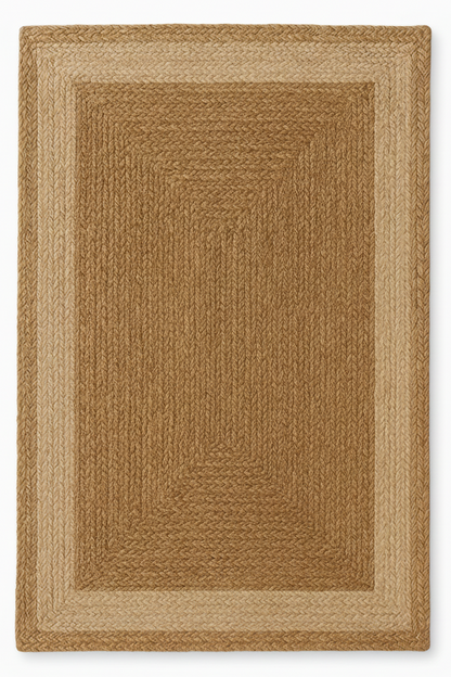 Classic Rectangular Braided Jute Rug - Dual-Tone Neutral Border || GEREO 202502
