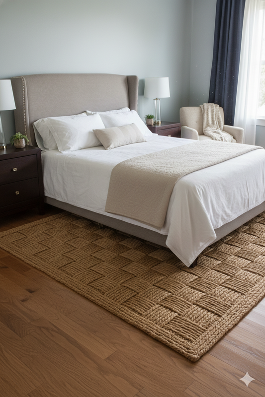 Natural Jute Rope Checkerboard Rug - High-Texture Rectangular Design