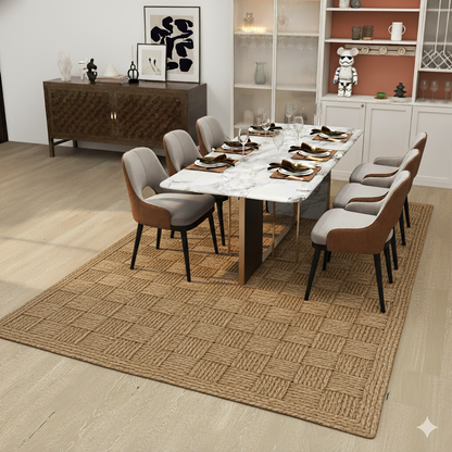 Natural Jute Rope Checkerboard Rug - High-Texture Rectangular Design || GEREO 202505