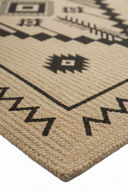 Bold Geometric Black &amp; Jute Hand-Woven Area Rug || GEREO 202503