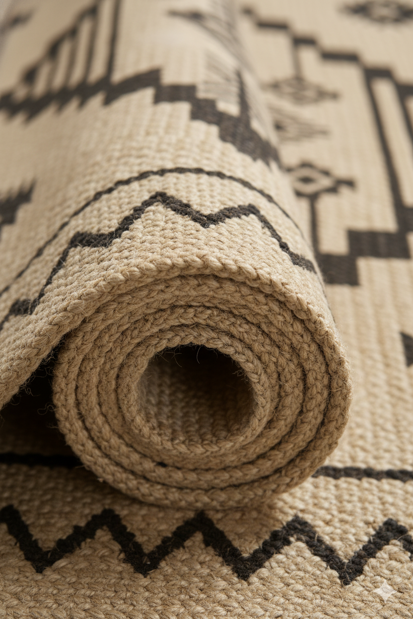 Bold Geometric Black &amp; Jute Hand-Woven Area Rug || GEREO 202503