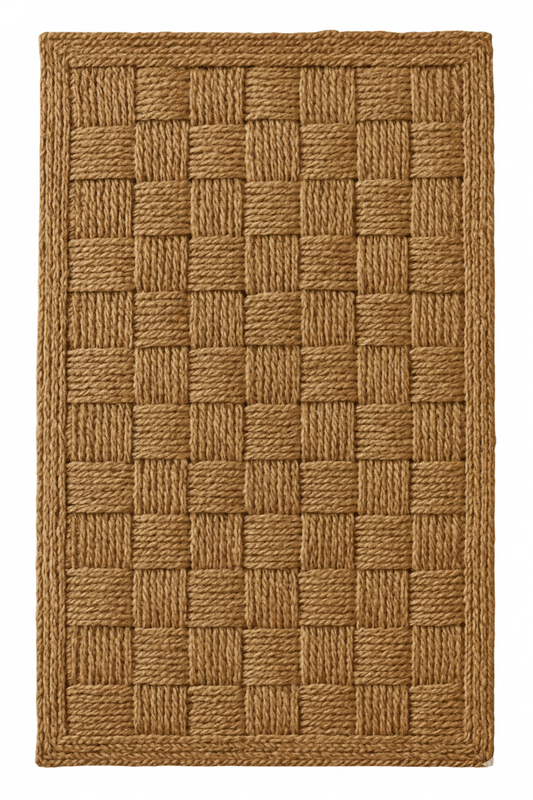 Natural Jute Rope Checkerboard Rug - High-Texture Rectangular Design