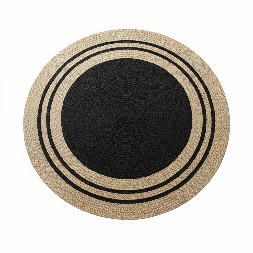 Graphic Black &amp; Natural Concentric Circle Jute Rug || GERO 202508