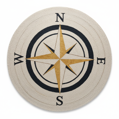 Nautical Compass Rose Hand-Braided Round Jute Rug || GERO 202509