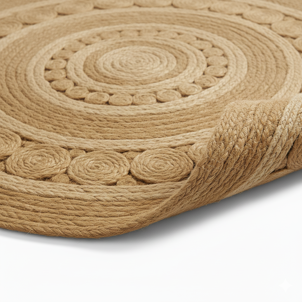 Medallion Border Hand-Braided Jute Round Rug || GERO 202502