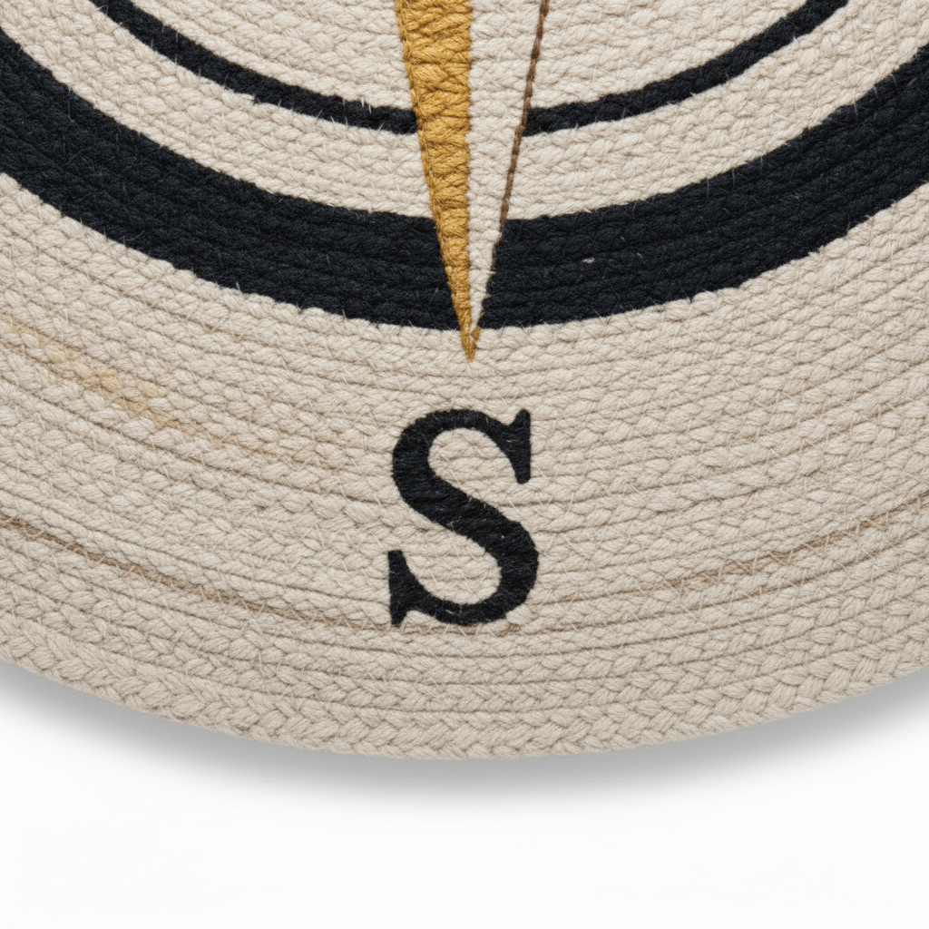 Nautical Compass Rose Hand-Braided Round Jute Rug || GERO 202509