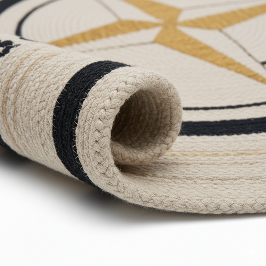 Nautical Compass Rose Hand-Braided Round Jute Rug || GERO 202509