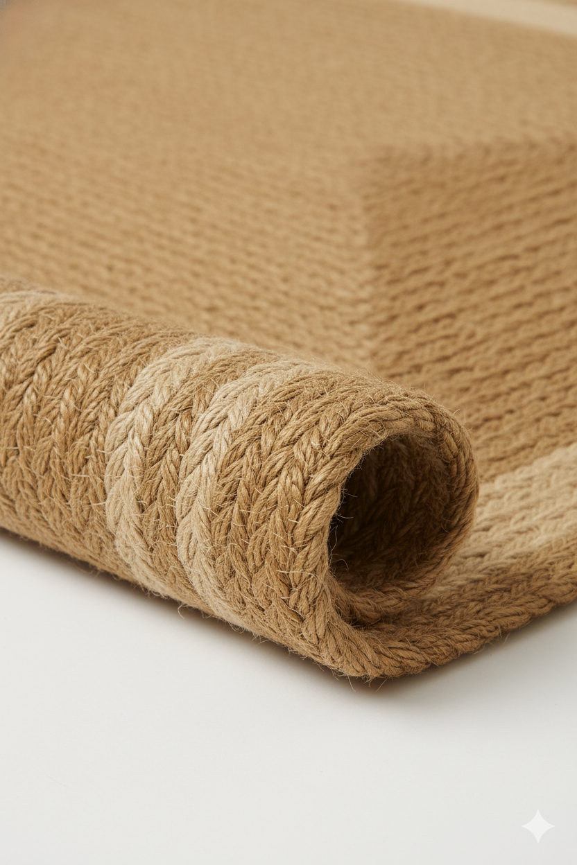 Classic Rectangular Braided Jute Rug - Dual-Tone Neutral Border || GEREO 202502