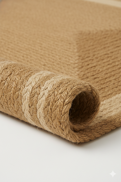 Classic Rectangular Braided Jute Rug - Dual-Tone Neutral Border || GEREO 202502
