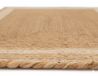 Classic Rectangular Braided Jute Rug - Dual-Tone Neutral Border || GEREO 202502