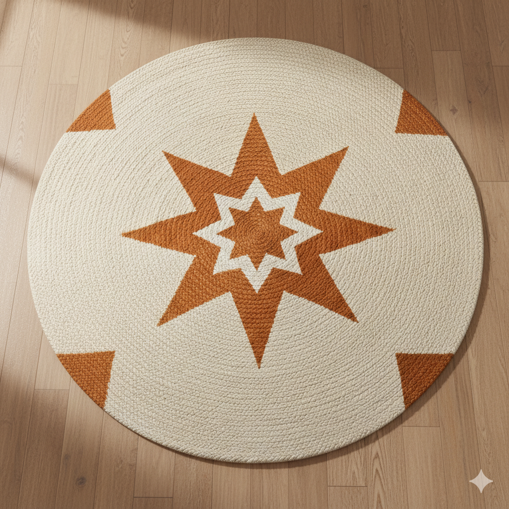 'Celestial Star' Hand-Braided Round Jute Area Rug || GERO 202505