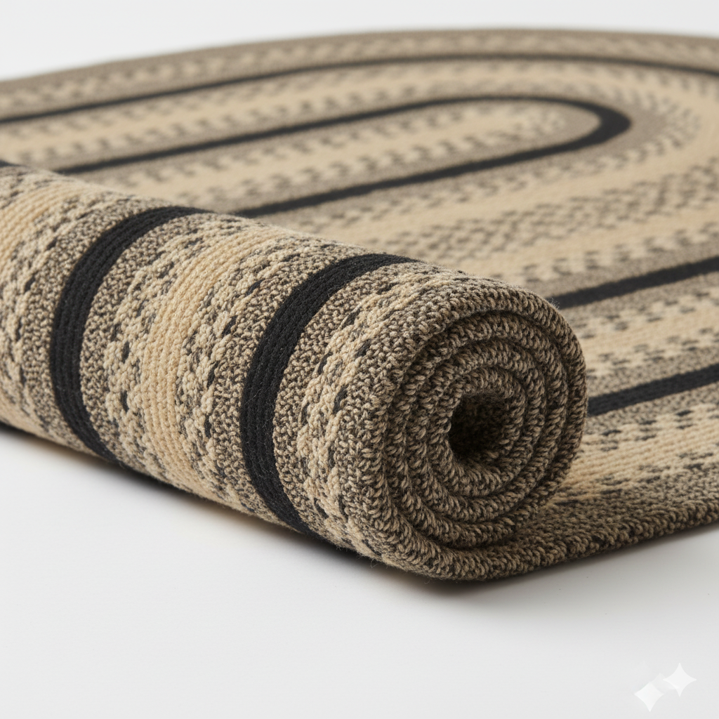 Durable Hand-Braided Oval Jute Area Rug - Earth Tone Stripe Design || GEOA 202501