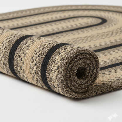 Durable Hand-Braided Oval Jute Area Rug - Earth Tone Stripe Design || GEOA 202501