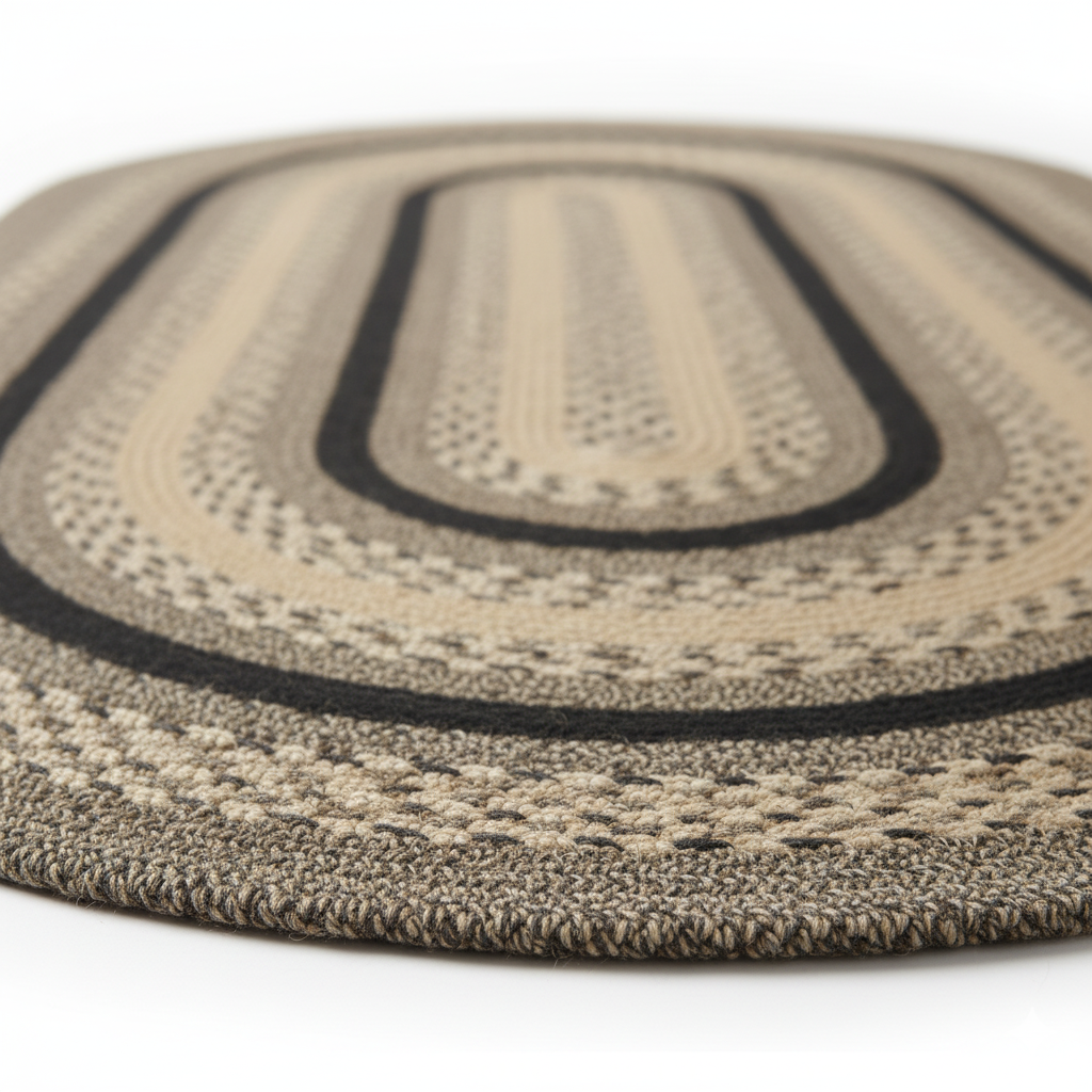 Durable Hand-Braided Oval Jute Area Rug - Earth Tone Stripe Design || GEOA 202501